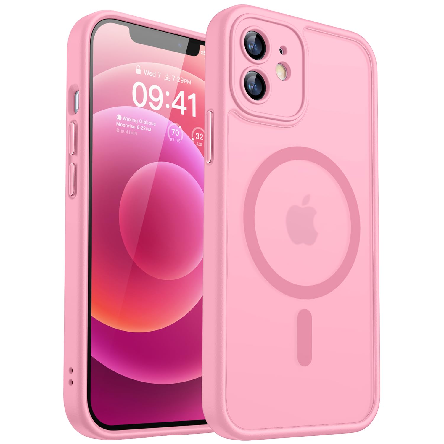 CANSHN iPhone 12 Case - Magnetic MagSafe Translucent Matte Cover - Pink