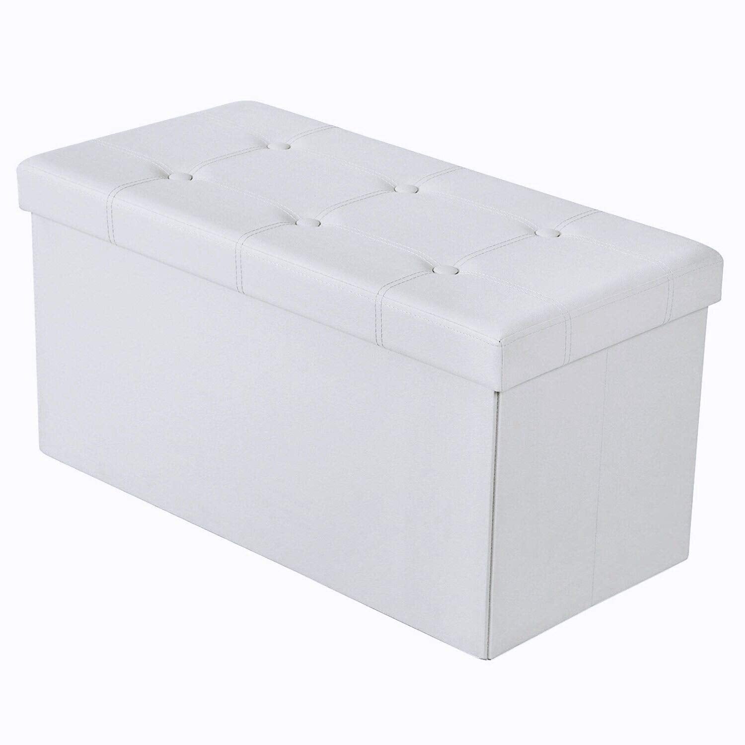 BRIAN & DANY Faux Leather Folding Storage Ottoman Bench - White