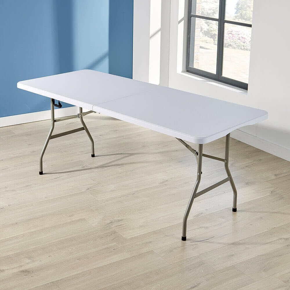 Home Source 6ft Folding Trestle Table | Heavy Duty Portable White Table