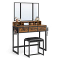 VASAGLE Industrial Vanity Table Set with Tri-Fold Mirror and Stool