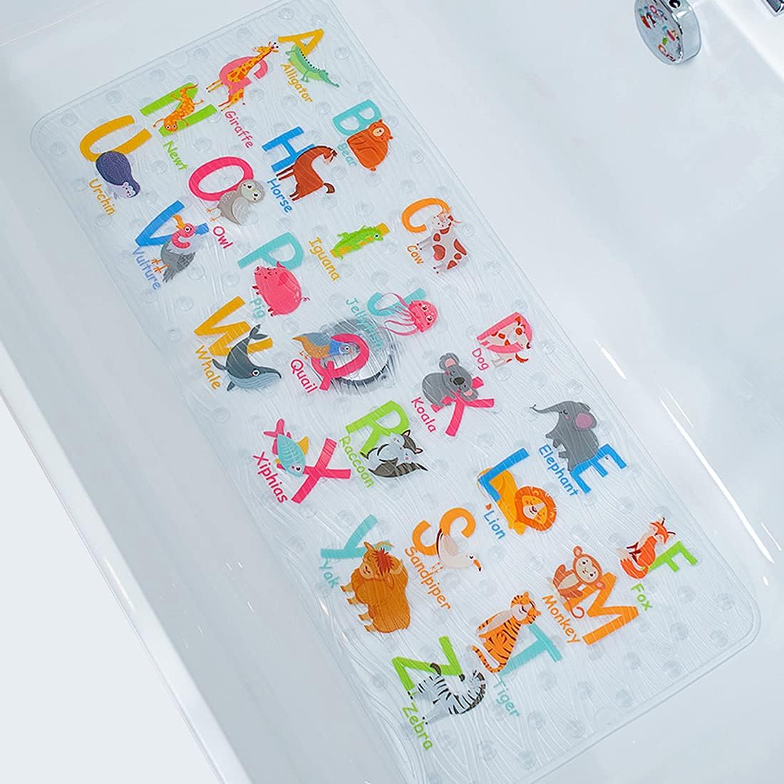 BEEHOMEE Non-Slip Kids Bath Mat | Extra Large Cartoon Bathtub Mat - 35x16"