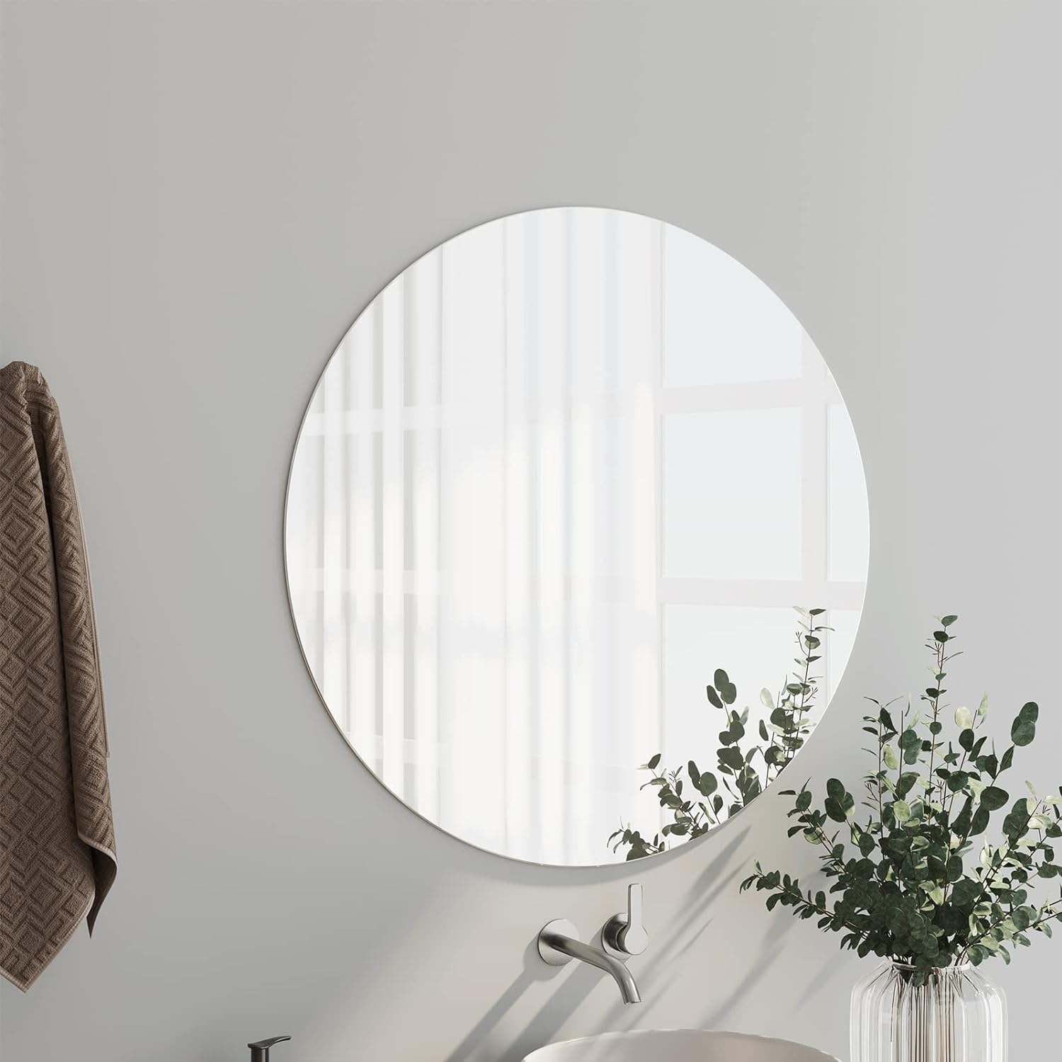 Dripex Frameless Round Wall Mirror | 50cm Polished Edge Bathroom Mirror