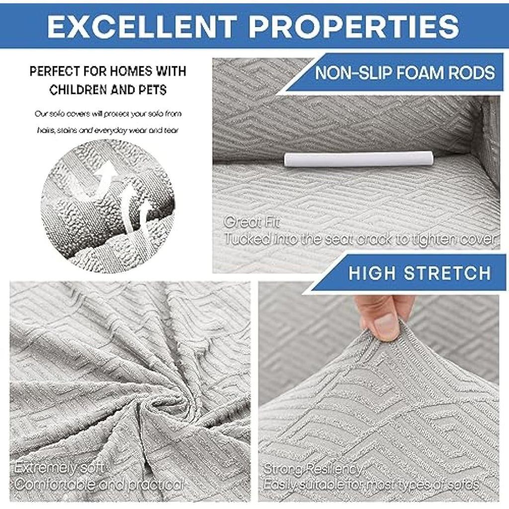 XINEAGE Stretch Sofa Cover | 3 Seater Jacquard Couch Slipcover – Silver Grey