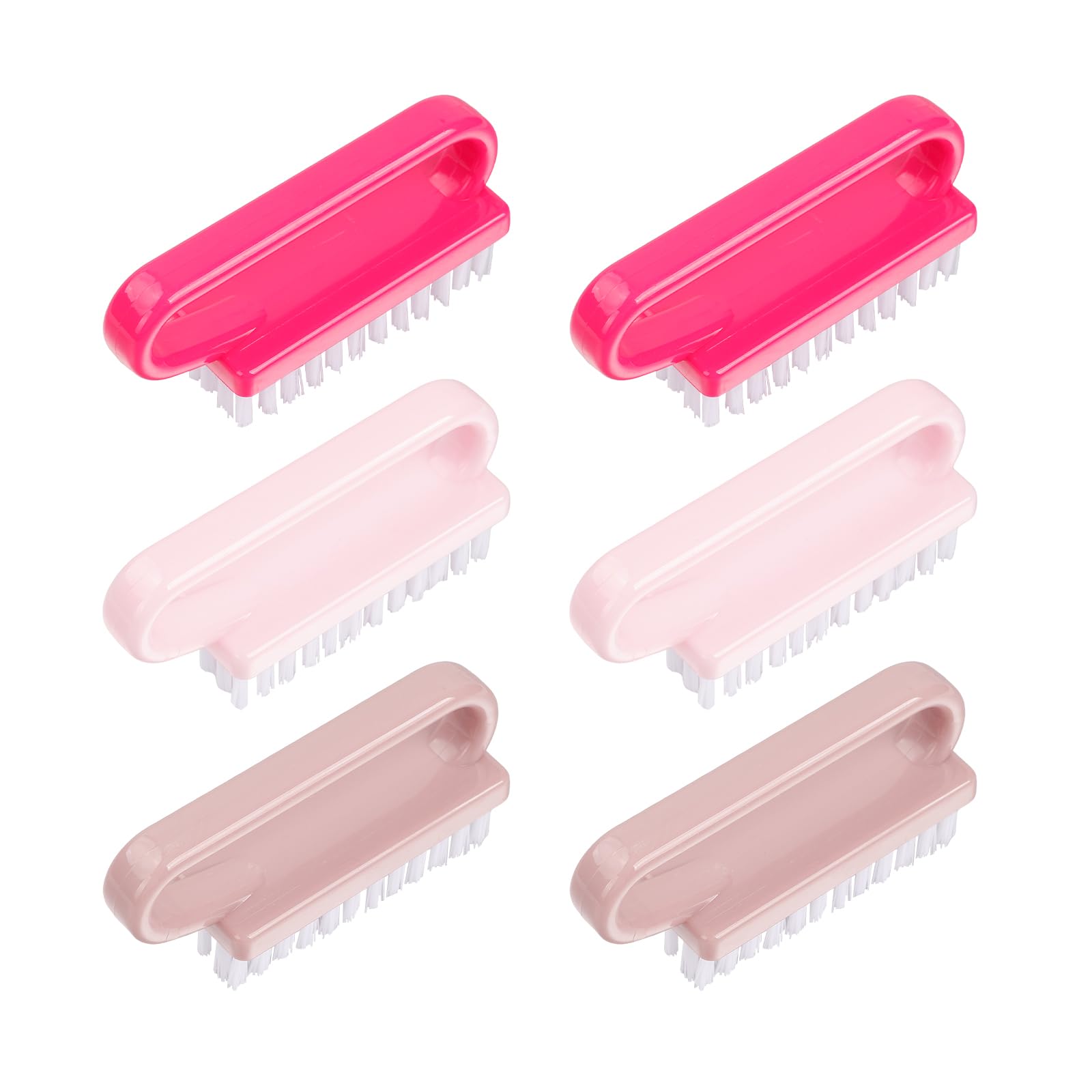 Larcele 6pcs Double Sided Nail Brush Set | Plastic Hand Scrubber - Pink