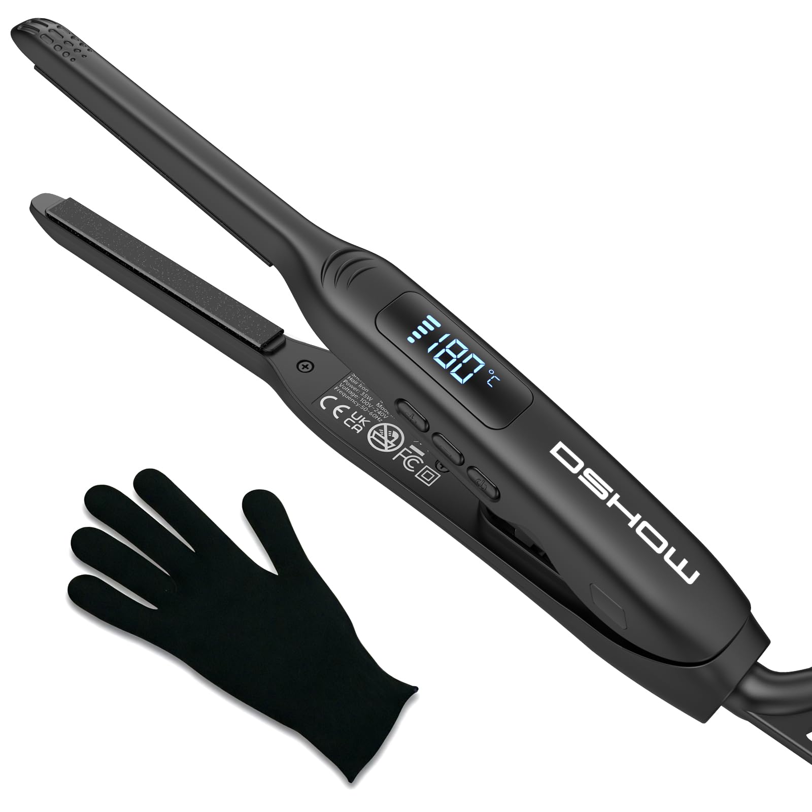 DSHOW Pencil Hair Straightener for Short Hair | Ceramic 3/10 Inch Slim Iron