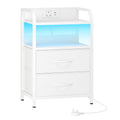 HOOBRO Nightstand with Charging Station and LED Lights - 2 Drawer Side Table