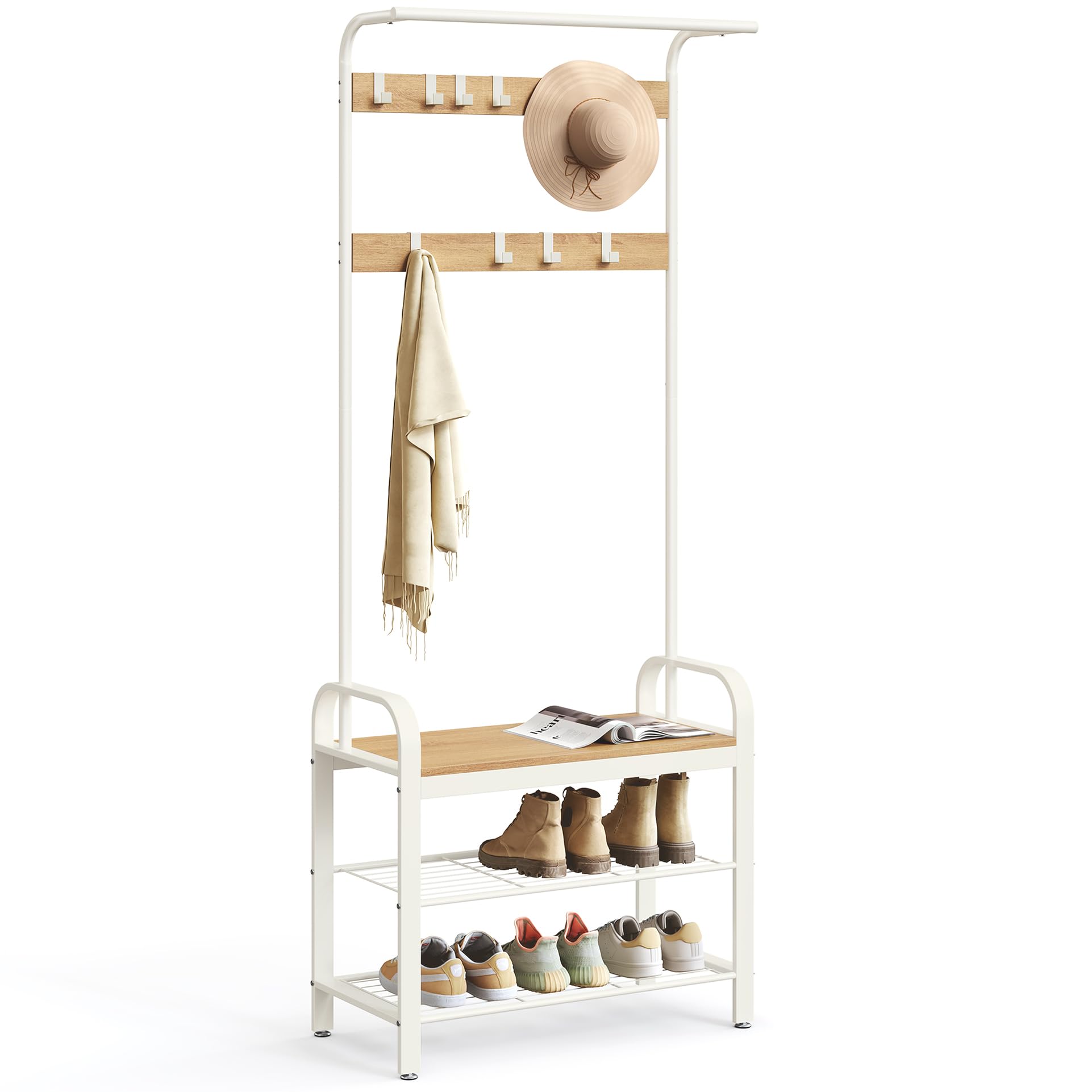VASAGLE 4-in-1 Coat Rack with Shoe Storage Bench and 9 Hooks – Industrial