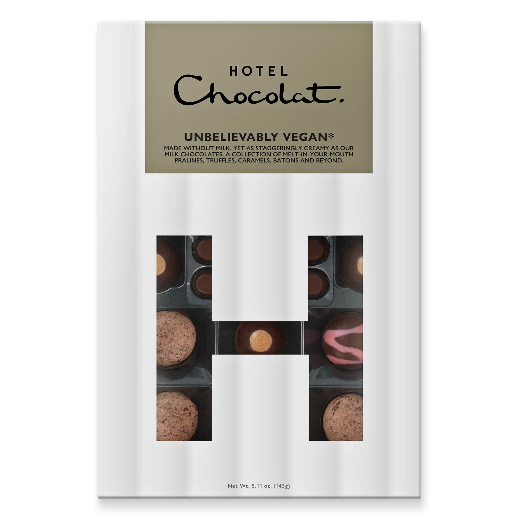 Hotel Chocolat Unbelievably Vegan H-Box – 14 Gourmet Dark Chocolates, 145g