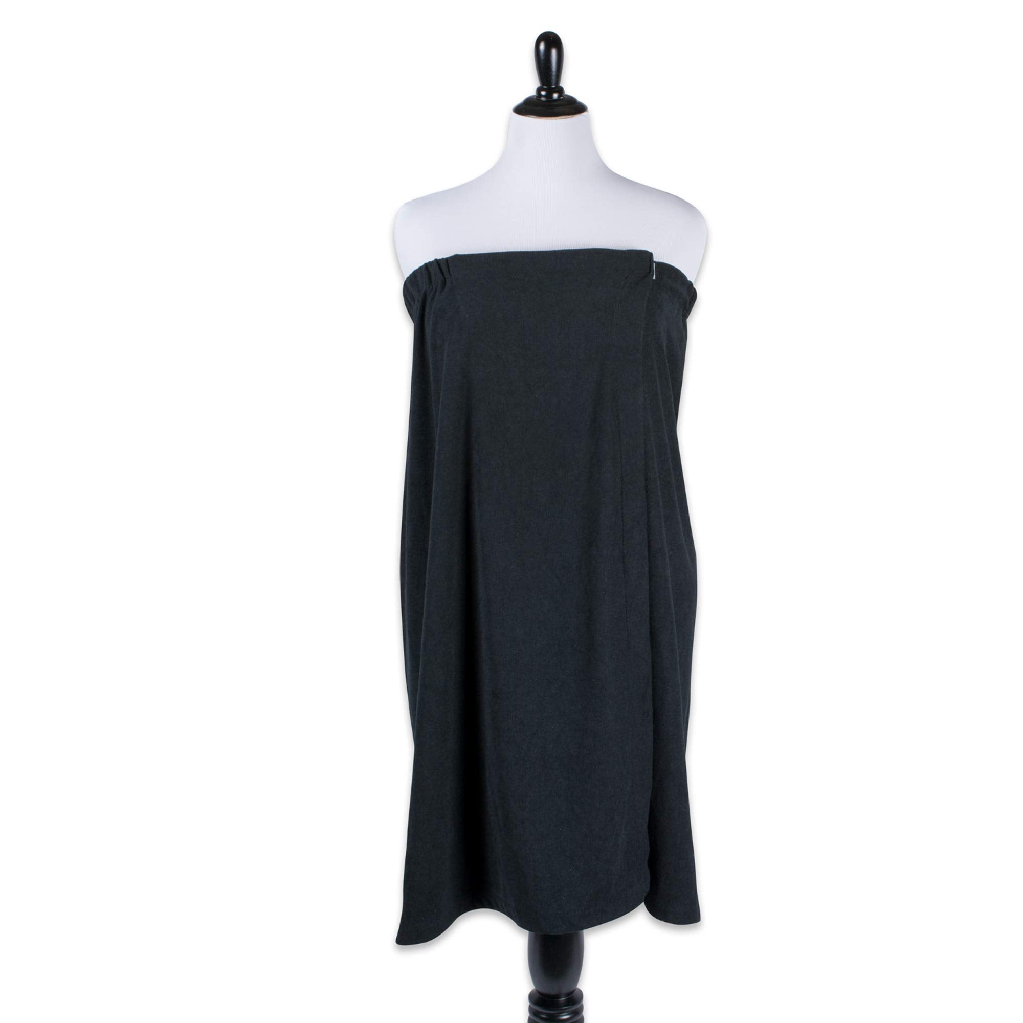 DII Microfiber Shower Wrap – Adjustable Self-Fastening Bath Towel, Black