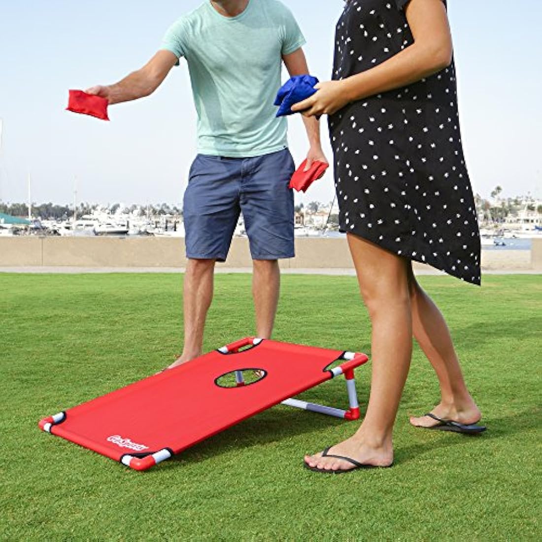 GoSports Portable PVC Cornhole Game Set with 8 Bean Bags - Red & Blue