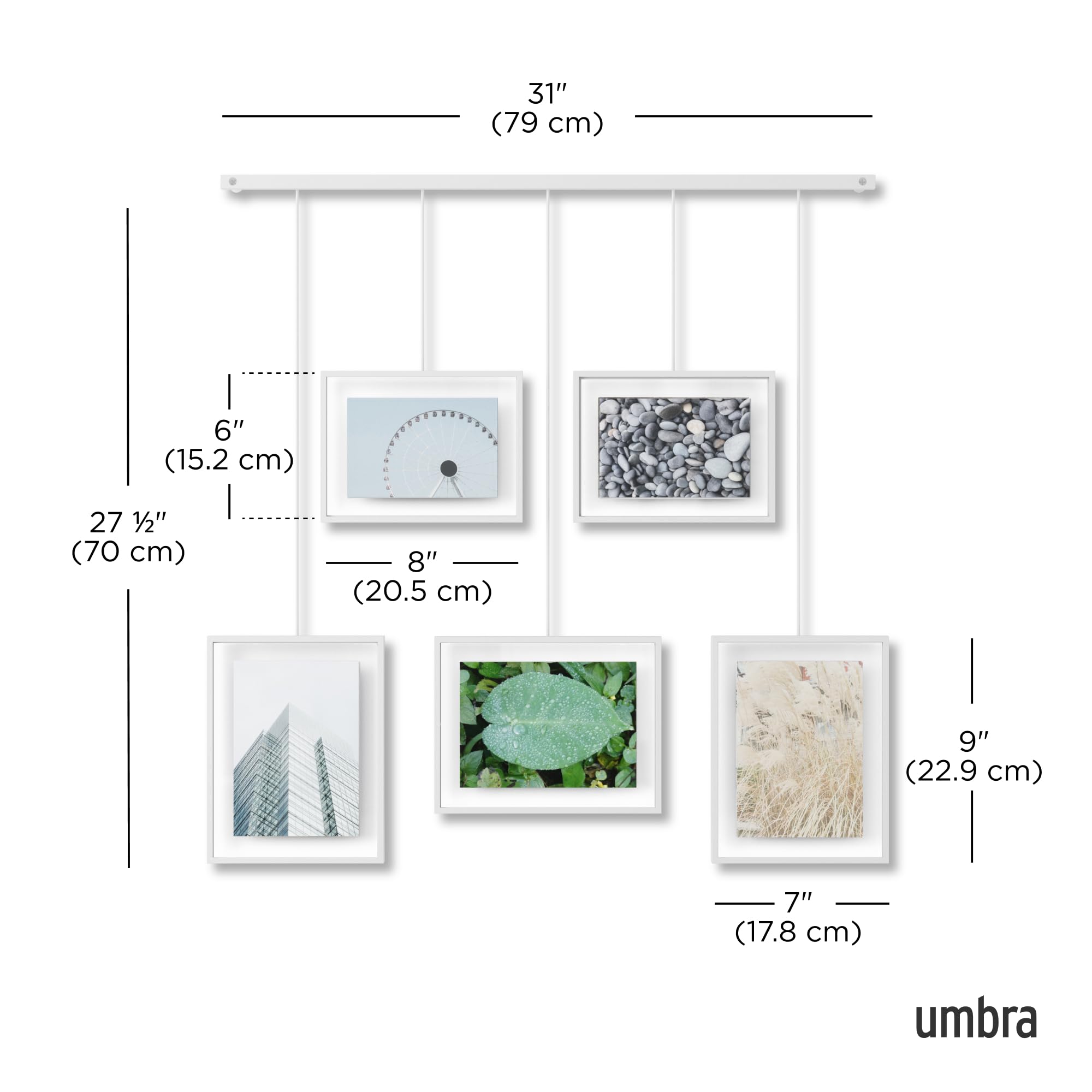 Umbra Exhibit Hanging Gallery Photo Frames - 5 Piece Set in White