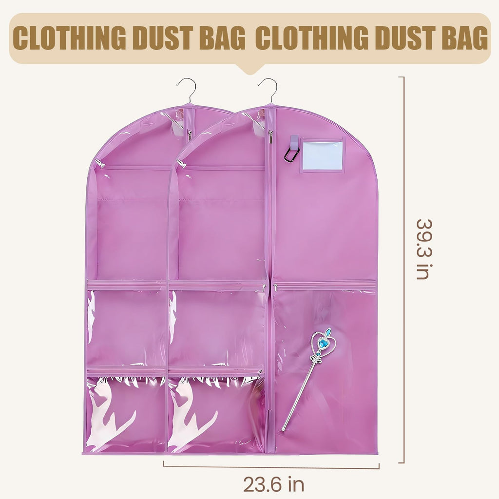 2 Pack 39.37 Inch Dance Costume Bag for Dancers, Hanging Garment Bags with Multiple Pockets, Clear Storage Organizer for Costumes - image 2
