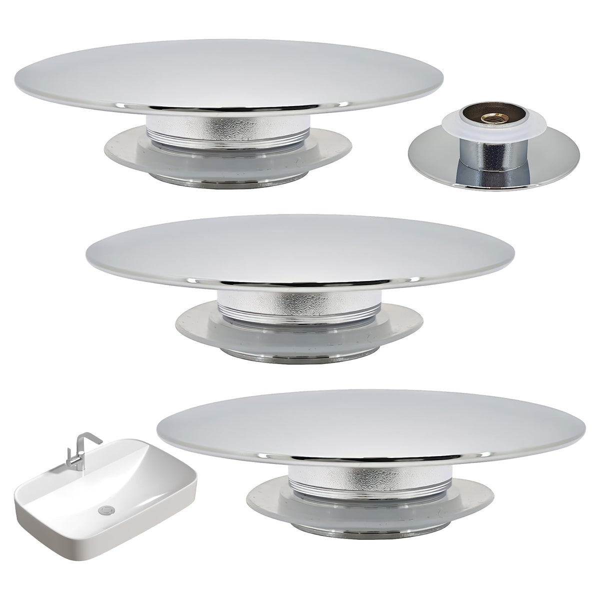 3 Pcs Pop Up Sink Plug Replacement 66mm,Chrome Click Clack Sink Plug Replacement,Pop Up Push Button Waste Stopper for Bathroom Sinks & Bathtubs - image 1