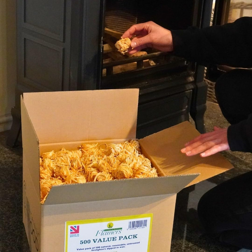 Flamers Natural Firelighters 500 Value Pack | Eco Wood Wool Fire Starters