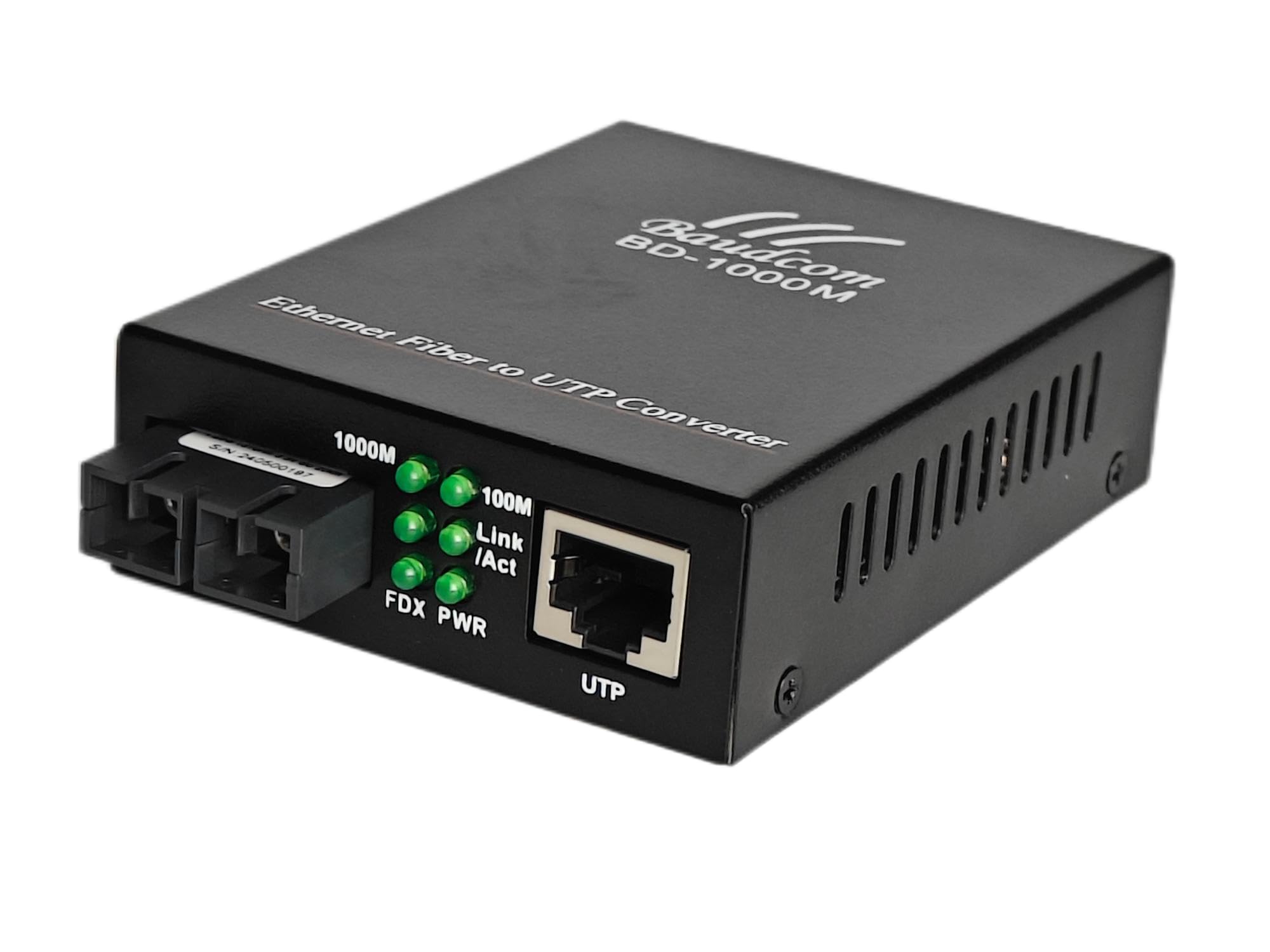 Baudcom Gigabit Media Converter | SingleMode Dual SC Fiber to RJ45 | 20KM