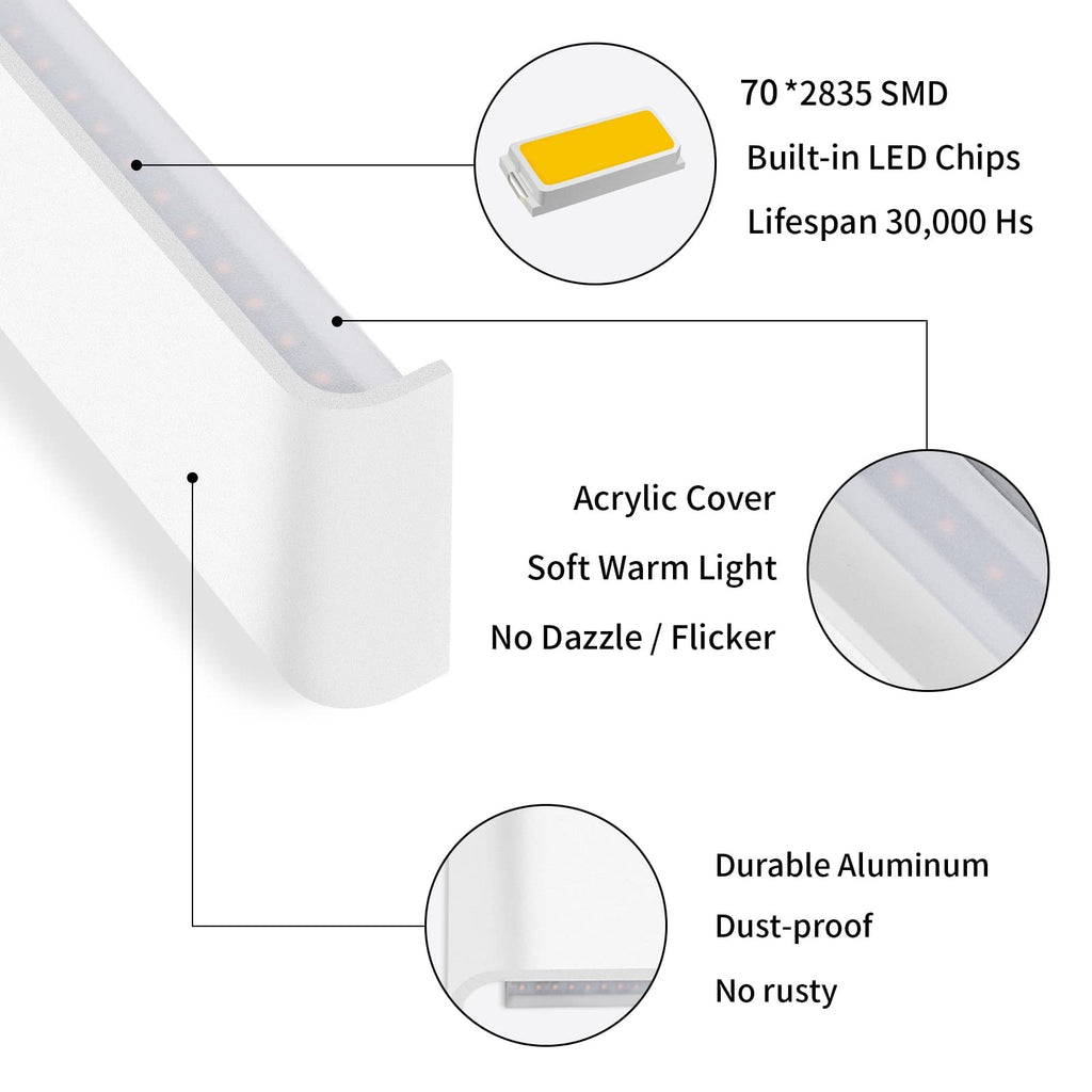 CANMEIJIA 2-Pack LED Wall Lights - 16W Modern Aluminum Indoor Sconce 3000K