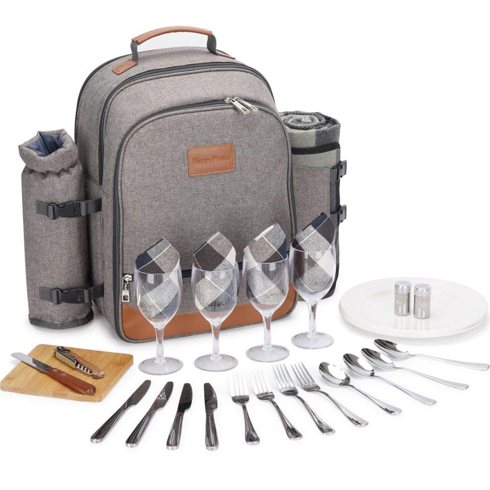 HappyPicnic 4-Person Insulated Picnic Backpack with Waterproof Blanket