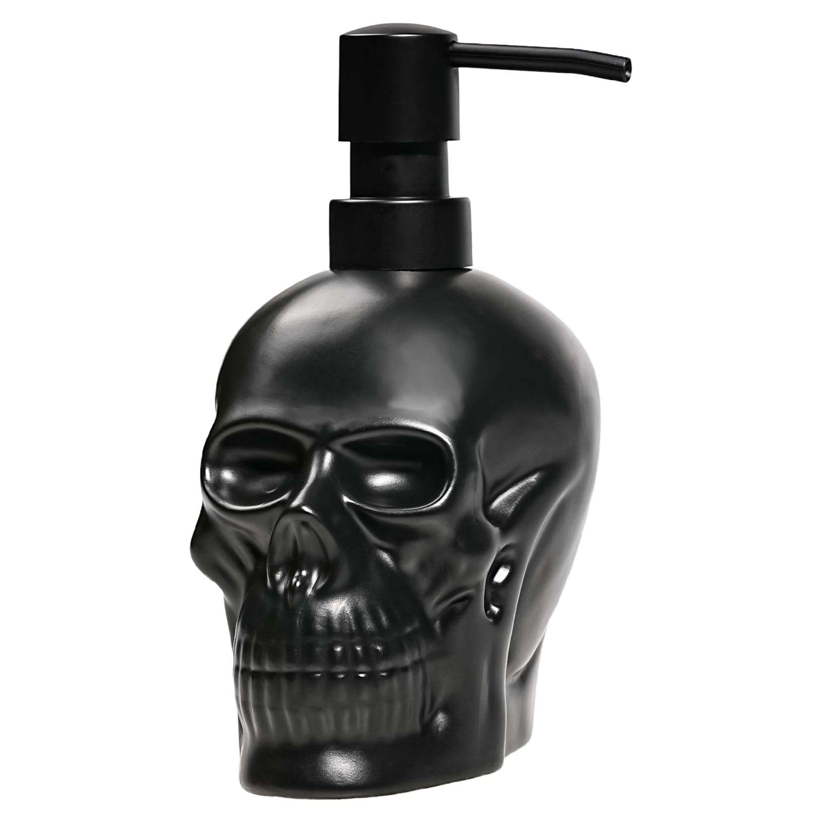 Jolof Store Skull Ceramic Soap Dispenser – 473ML Gothic Bathroom Decor, Black