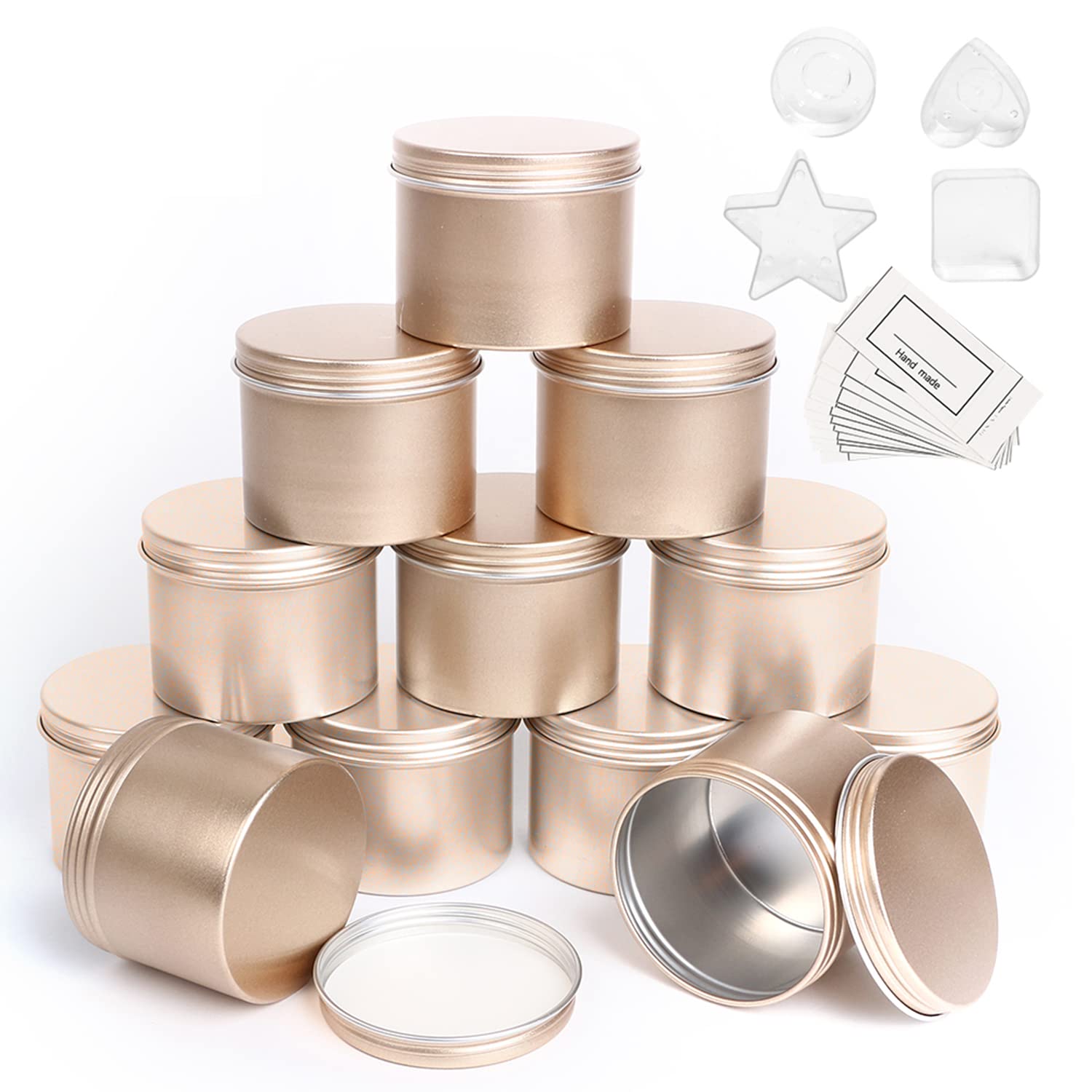 HOTOOLME Gold Aluminum Candle Tins - 12 Pack Round Jars for DIY Making
