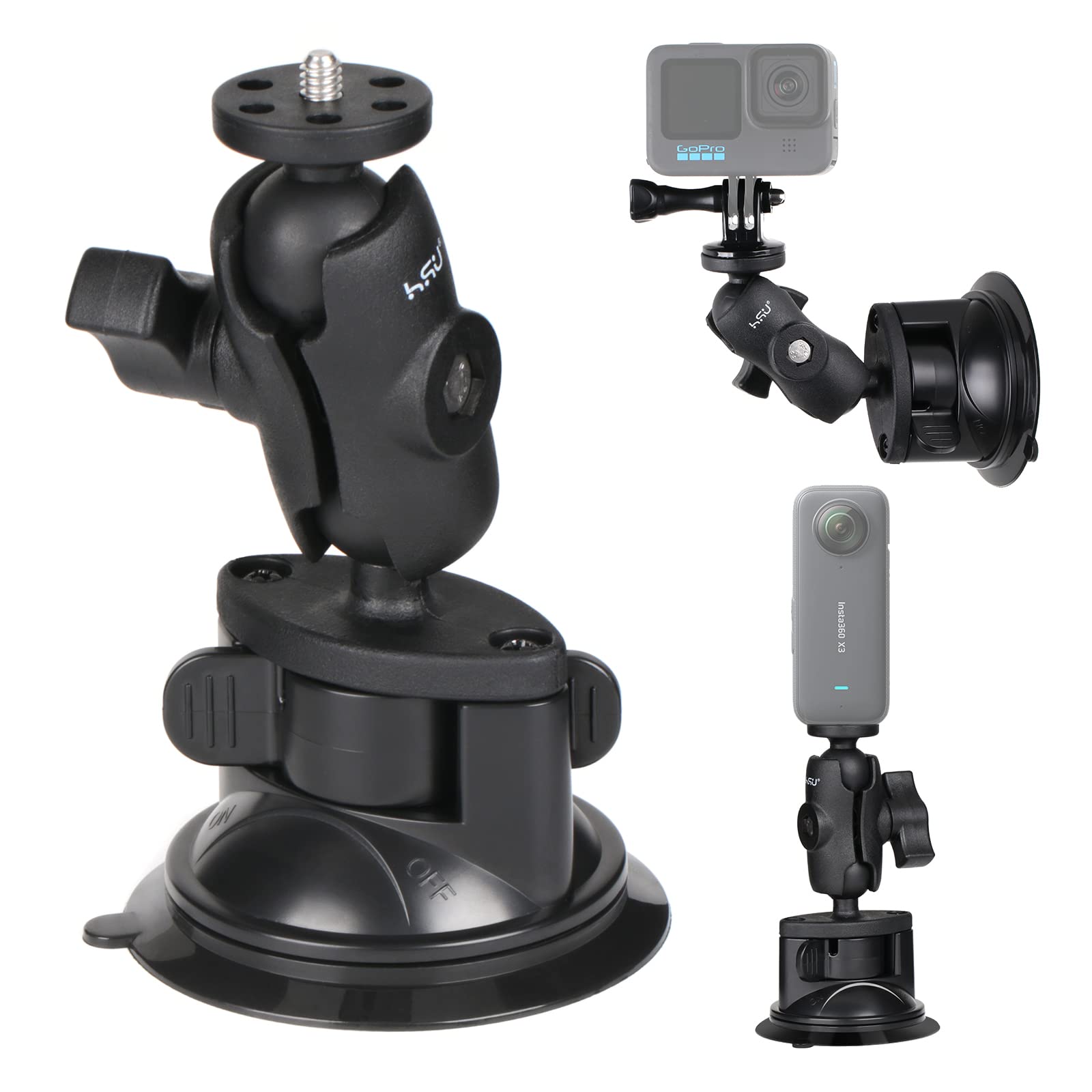 HSU Suction Cup Car Mount for GoPro and Insta360 Windshield -