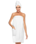 Vislivin Women's Spa Towel Robe & Hair Towel | Absorbent White Wrap