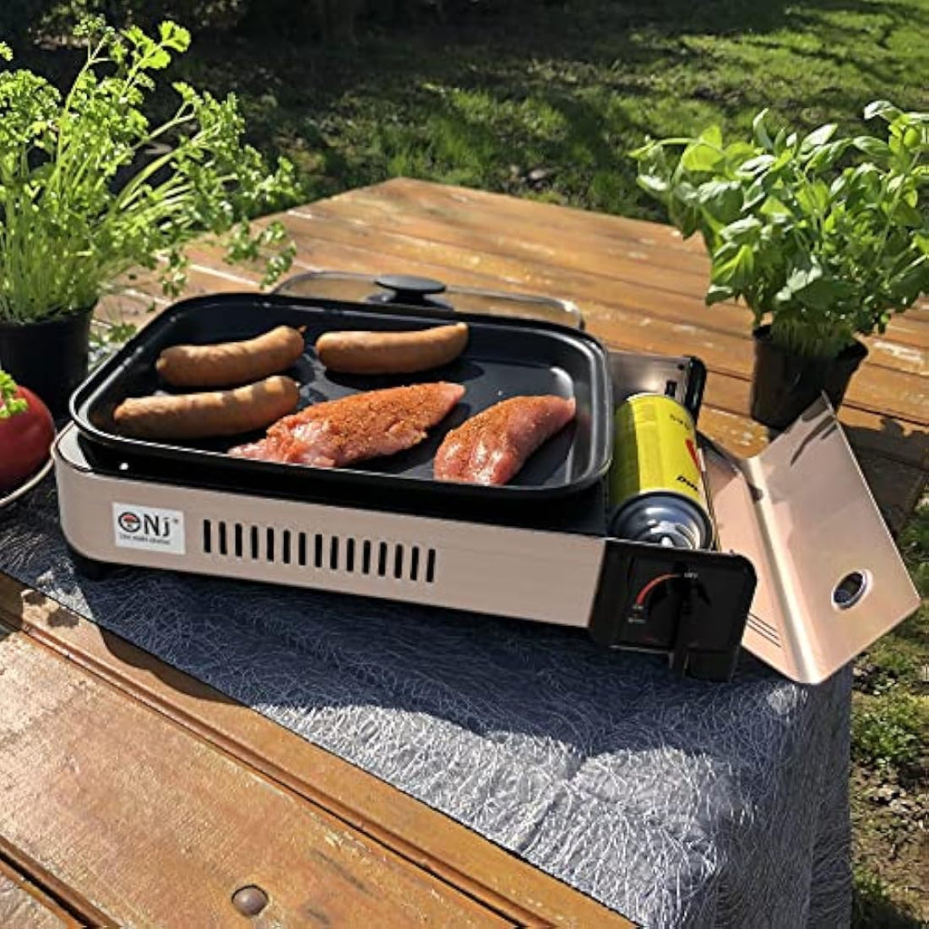 NJ Portable Gas BBQ Grill – 2.2kW Tabletop Camping Stove with Lid