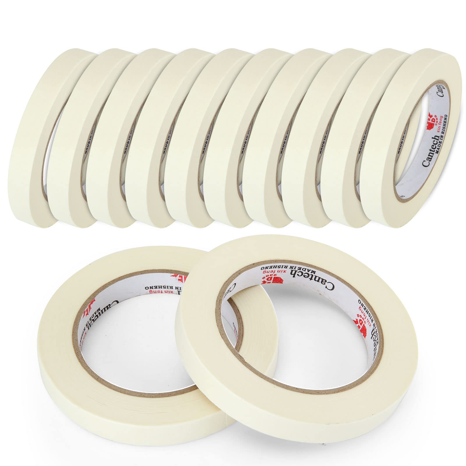 LOLYSIC White Masking Tape for Painting – 12 Rolls, 15mm x 50m Low Tack
