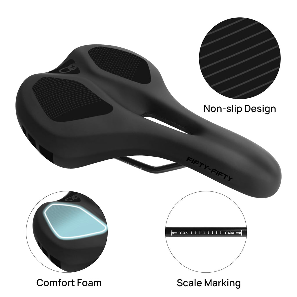FIFTY-FIFTY Mountain Bike Saddle | Memory Foam Waterproof Bicycle Seat