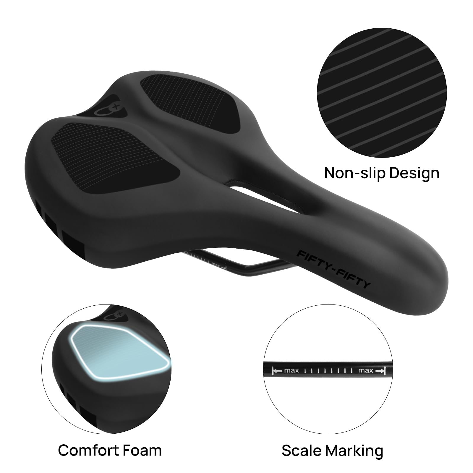 FIFTY-FIFTY Mountain Bike Saddle | Memory Foam Waterproof Bicycle Seat