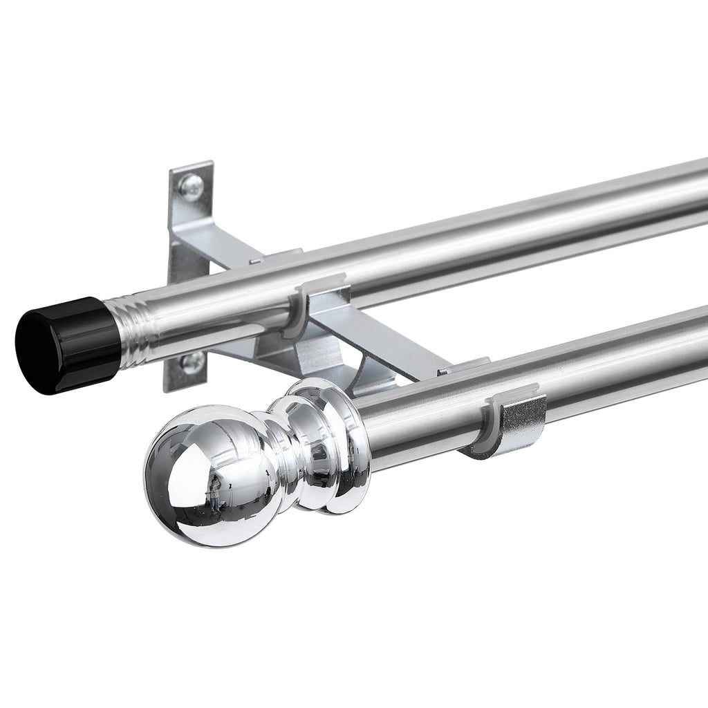 INFLATION Double Curtain Rods | 76-368cm Heavy Duty Silver Stainless Steel