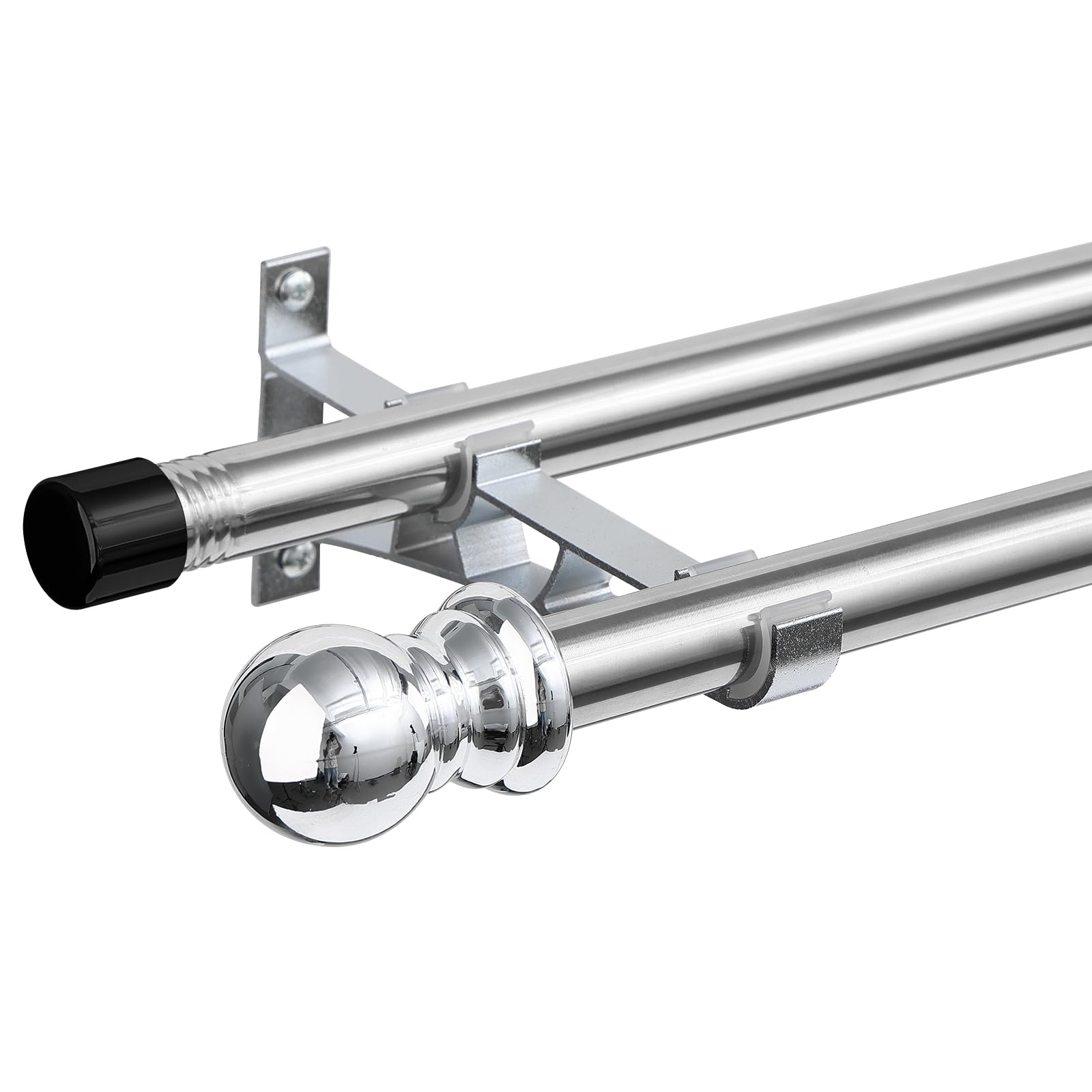INFLATION Double Curtain Rods | 76-368cm Heavy Duty Silver Stainless Steel