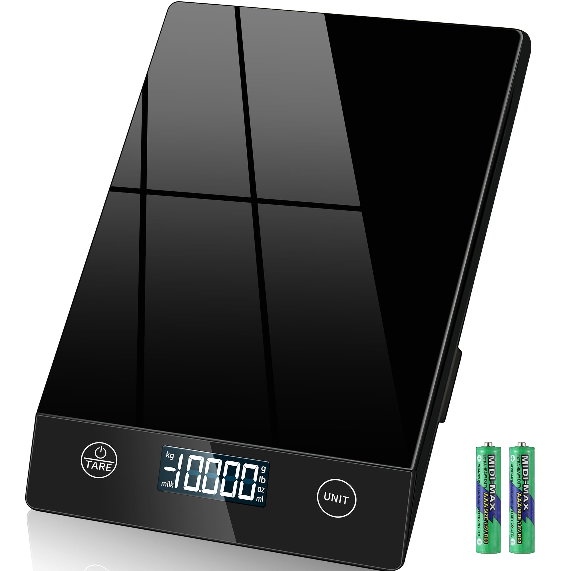 Letron Digital Kitchen Scale – 10kg Glass Food Scale with Tare, Black