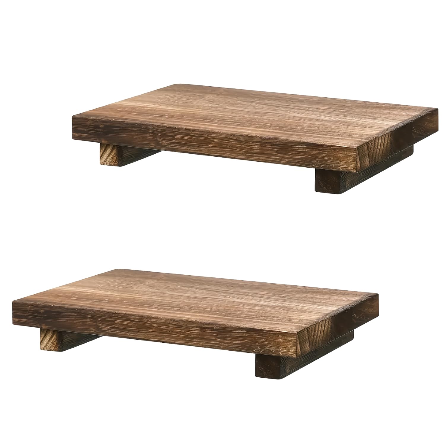 Cobenga 2-Pack Rustic Wooden Pedestal Risers | Brown Wood Soap Stand Trays