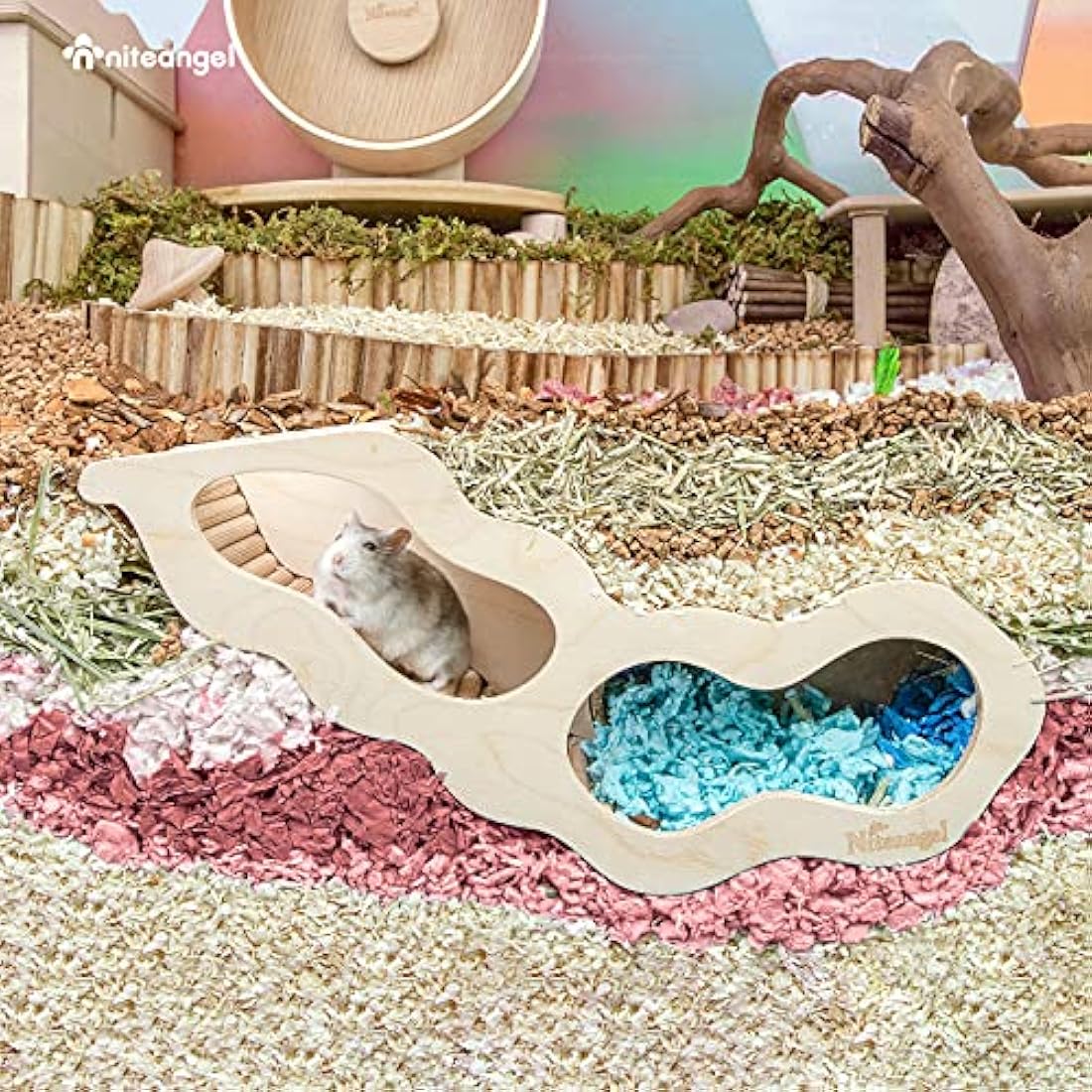 Niteangel Wooden Hamster House with Climbing Ladder Hideout for Small Pets