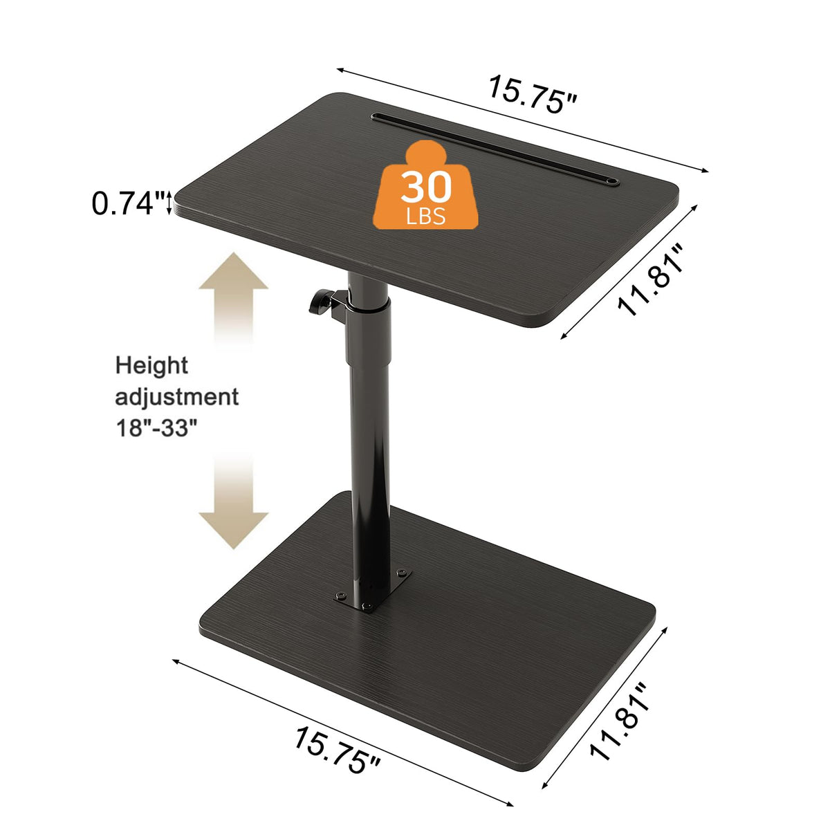 CAIYUN C Shaped Side Table, Height Adjustable Swivel 360° Rotating, Black End Table Set of 2 for Small Spaces - image 3