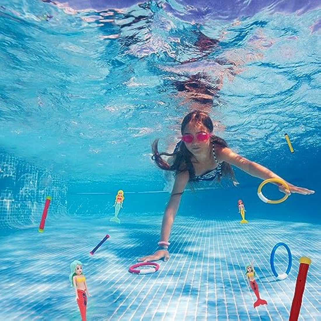 TOPWAYS Pool Diving Toy Set – 8 Piece Mermaid & Torpedo Training Toys
