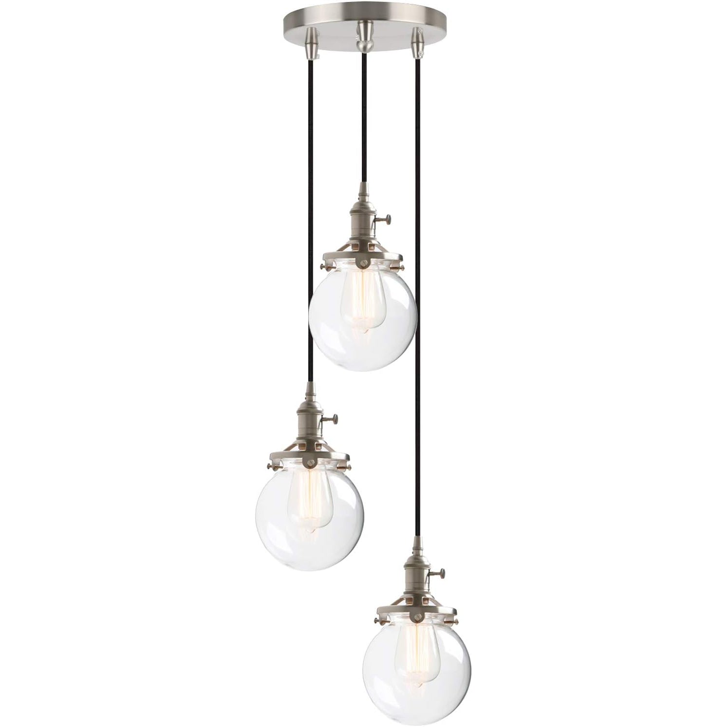 Phansthy 3-Light Cluster Chandelier – Vintage Globe Glass Pendant