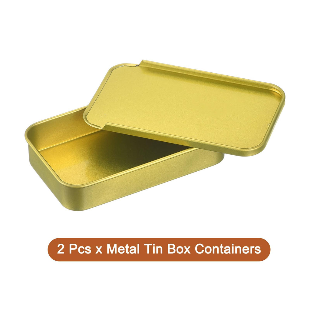 sourcing map 2 Pcs Metal Tin Box Container, 3.1x2x0.6 Inch Slide Top Tin Containers Empty Rectangular Storage Box Portable Mini Tin Case for Candy - image 3