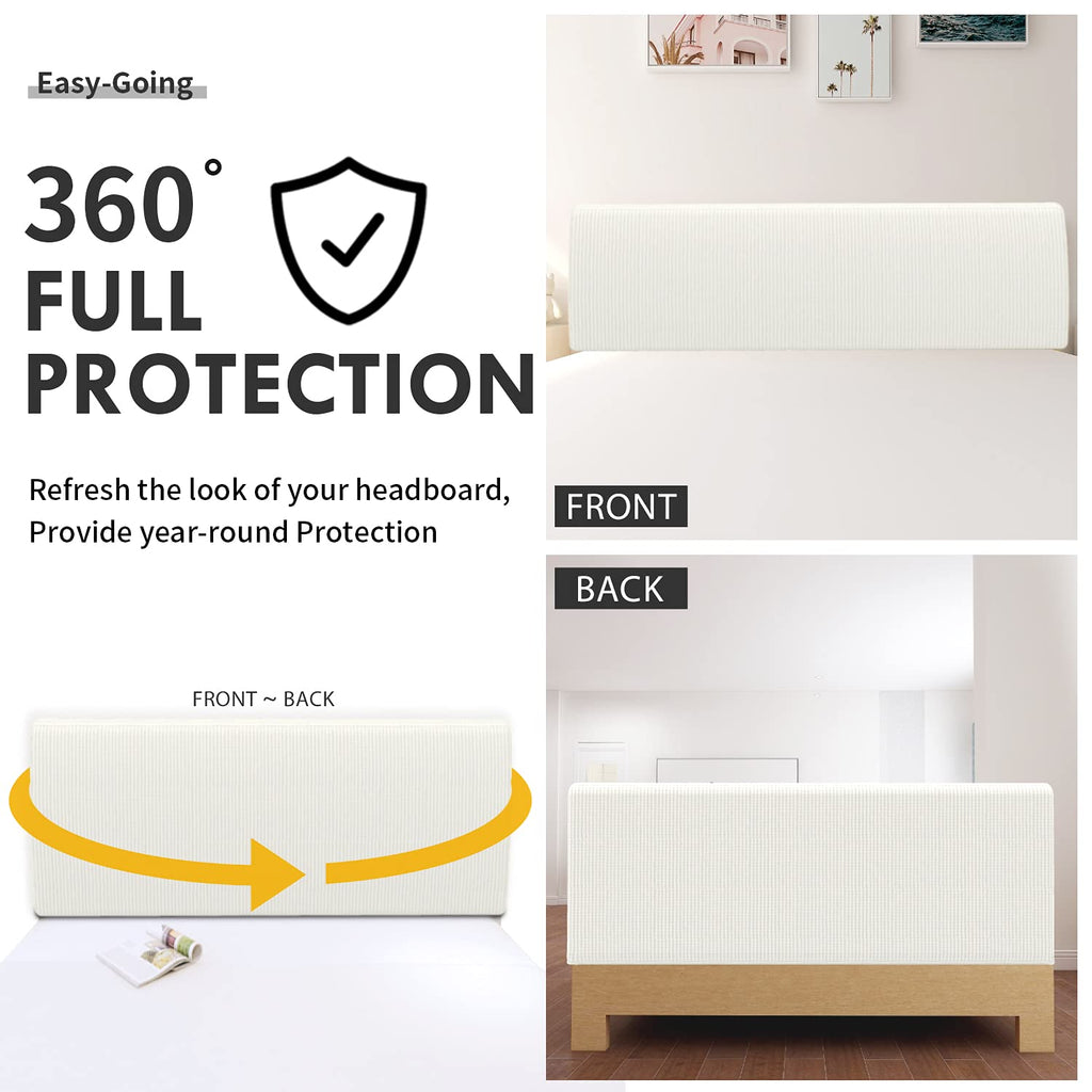Easy-Going Stretch Bed Headboard Slipcover, Small Square Jacquard Furniture Cover, Dustproof Protector Cover for Bedroom Decor Queen, Cream