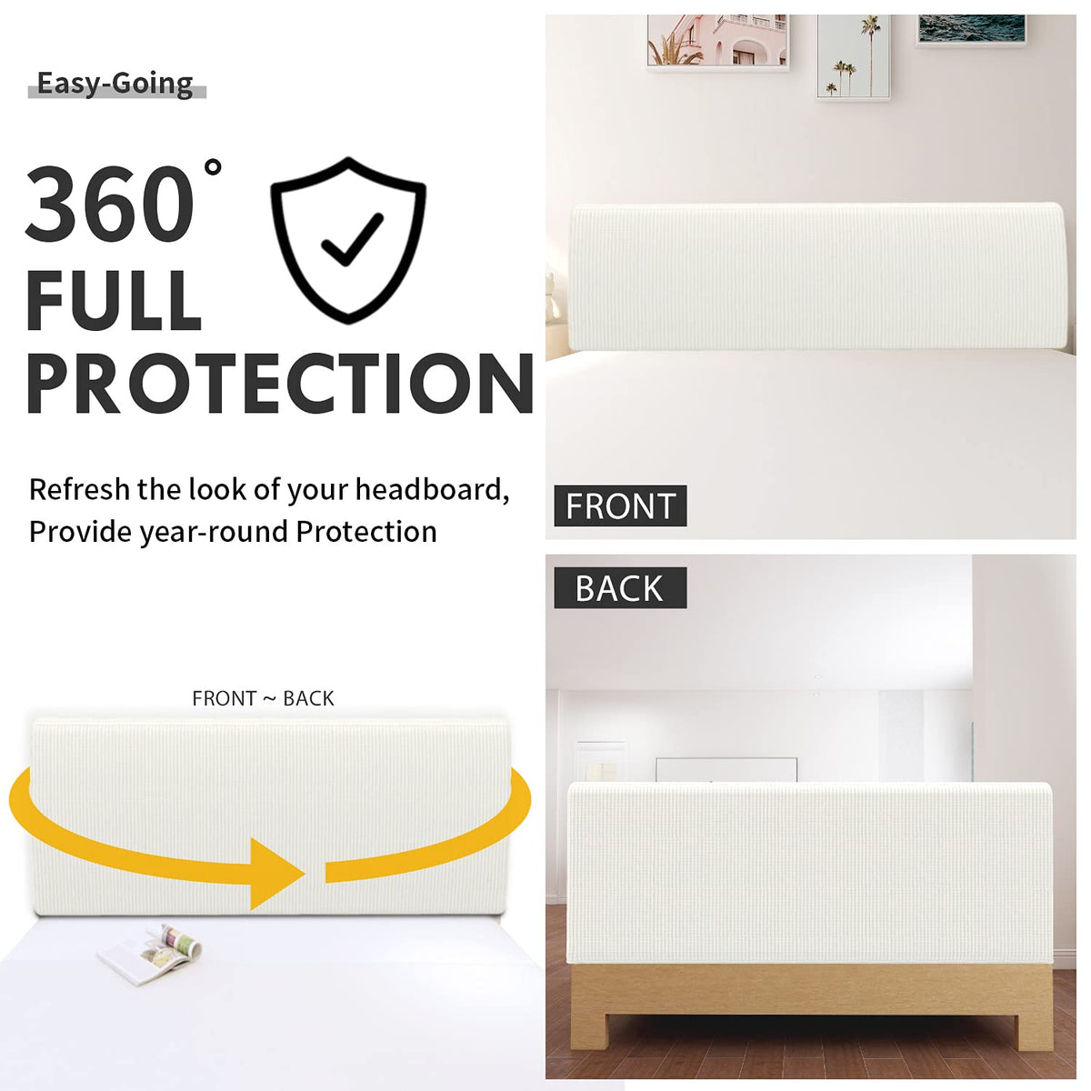 Easy-Going Stretch Bed Headboard Slipcover, Small Square Jacquard Furniture Cover, Dustproof Protector Cover for Bedroom Decor Queen, Cream