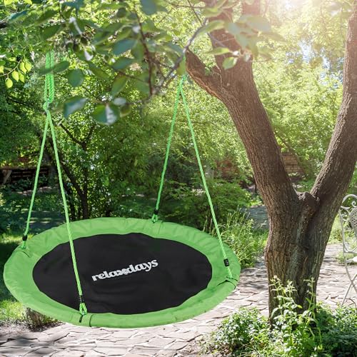 Relaxdays Nest Swing – 110cm Round Outdoor Garden Swing for Kids, Green
