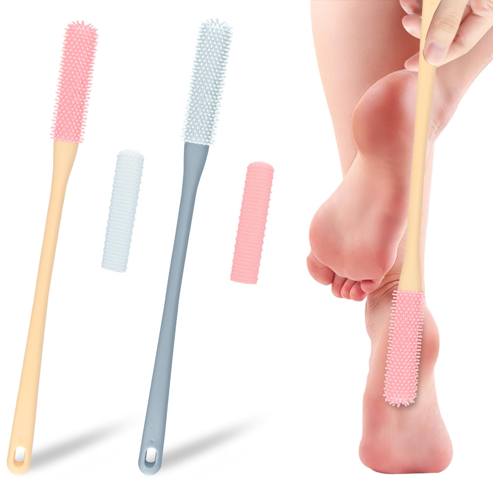 Huakaile 2-Pack Long Handle Toe Cleaning Brush & Silicone Foot Scrubber