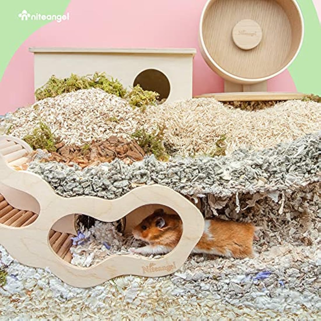 Niteangel Wooden Hamster House with Climbing Ladder Hideout for Small Pets