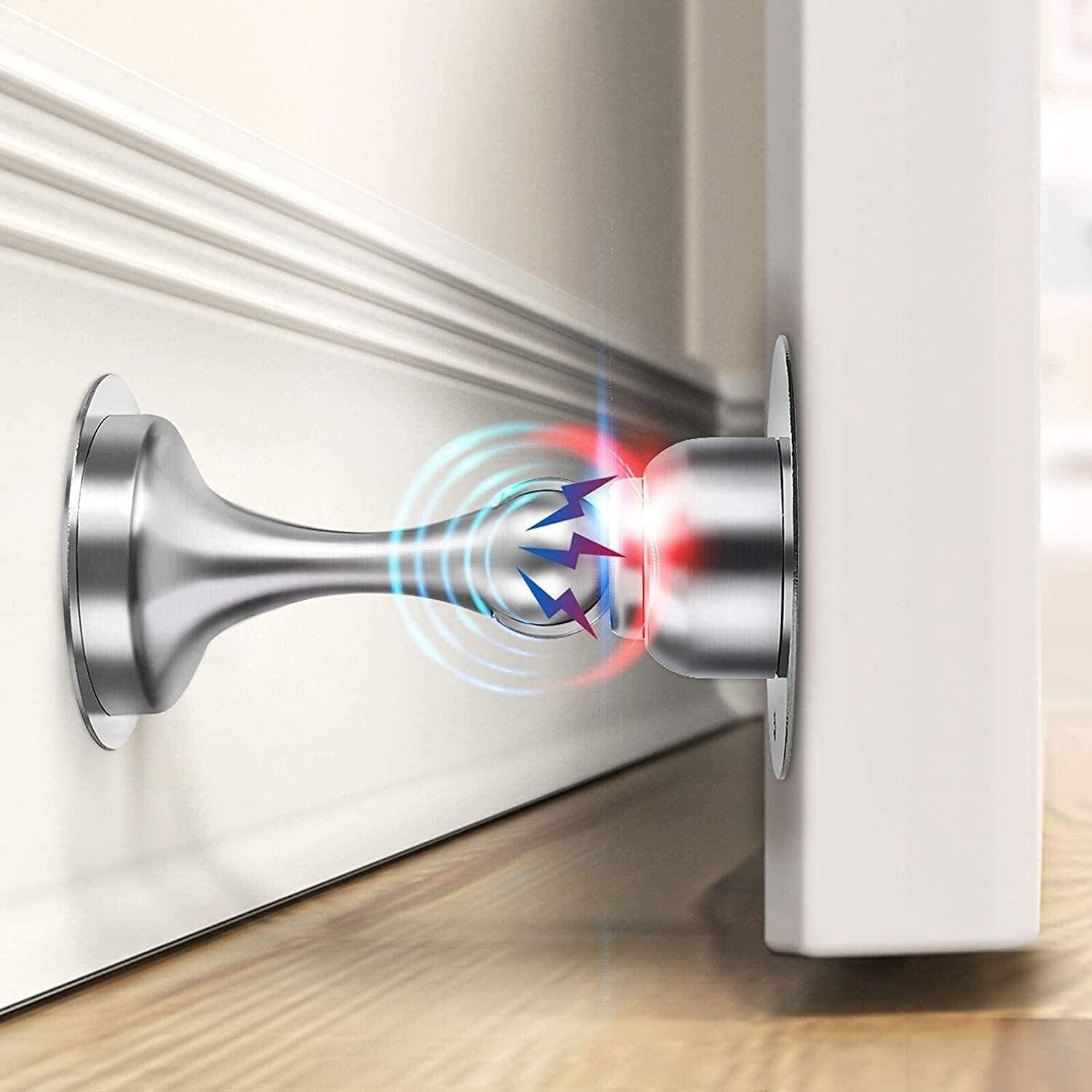 HELEMAN Magnetic Door Stop Catch | Wall Mounted Chrome Metal - 2 Pack