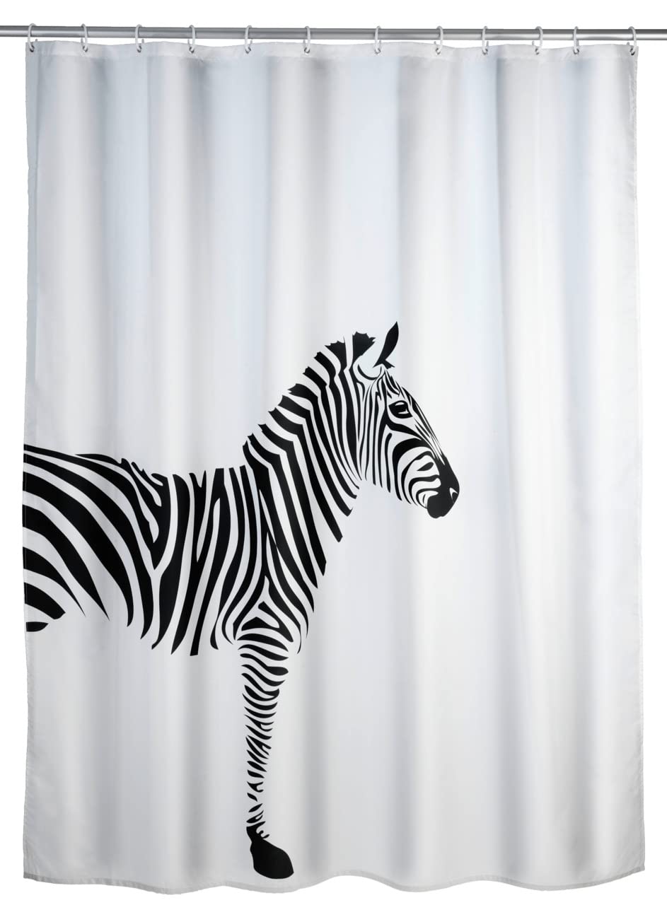 Wenko Anti-Mould Zebra Shower Curtain | Antibacterial Polyester White