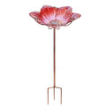 MUMTOP Glass Bird Bath and Feeder – Flower Pattern with Metal Stake, Red