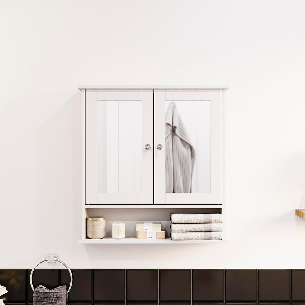 Bath Vida Mirrored Bathroom Cabinet – Double Door Wall Mounted MDF Storage