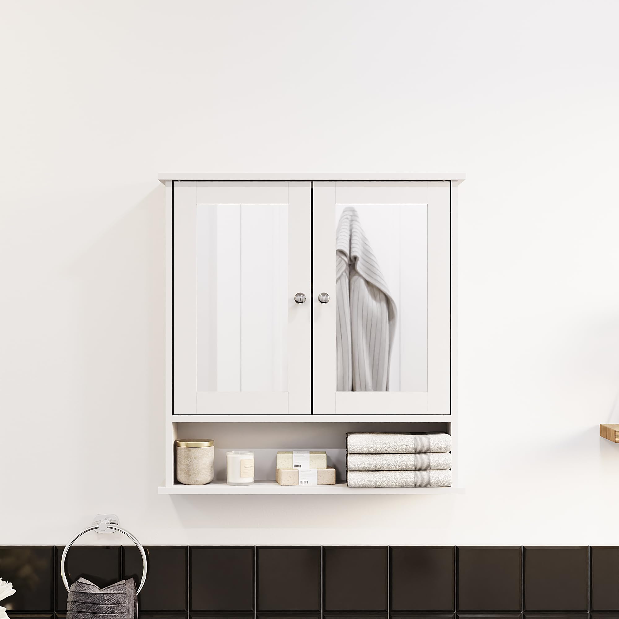 Bath Vida Mirrored Bathroom Cabinet – Double Door Wall Mounted MDF Storage
