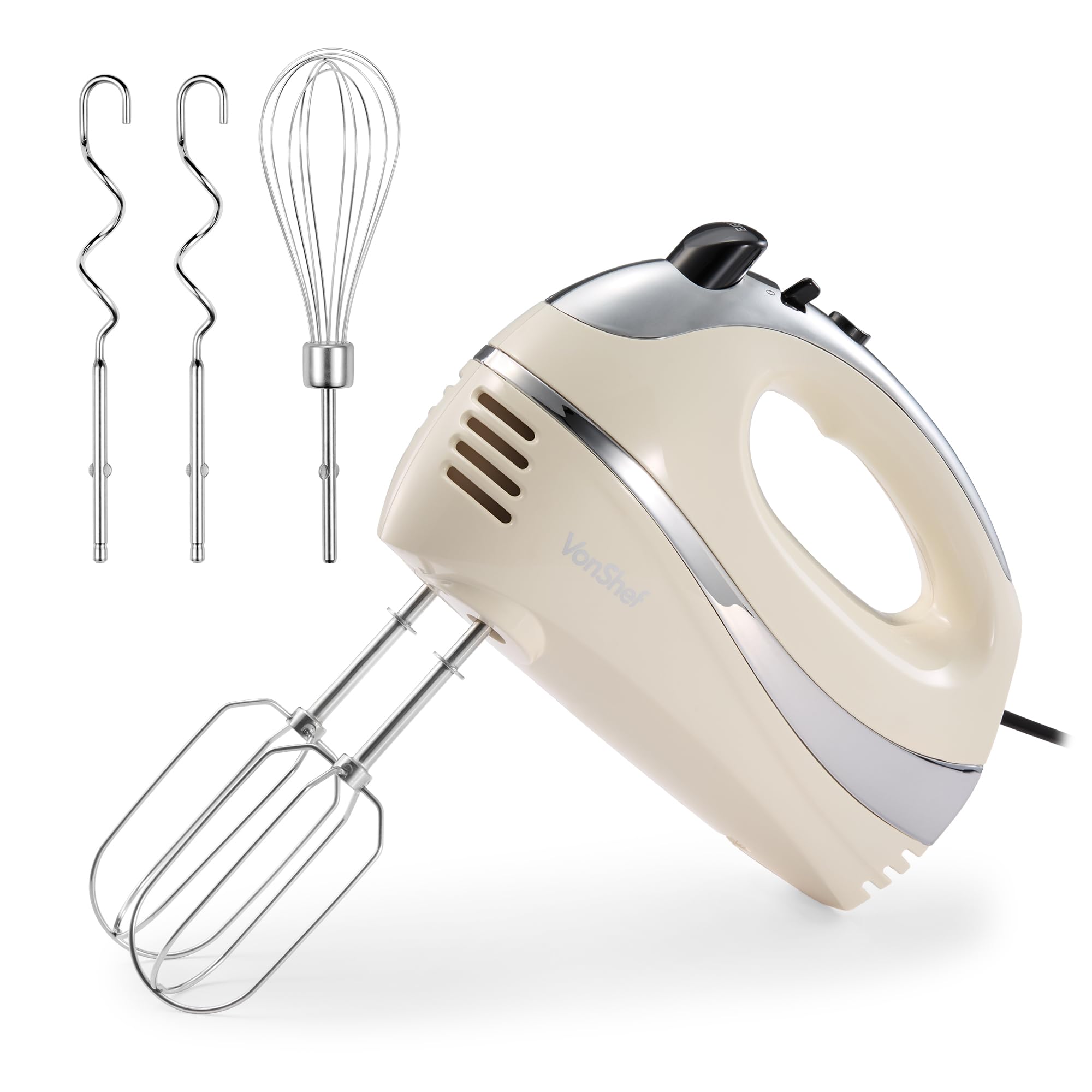 VonShef Electric Hand Mixer - 300W Food Whisk with 5 Speeds - Cream