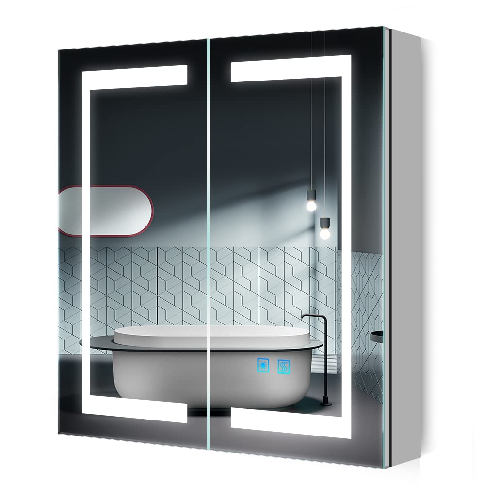 Quavikey LED Bathroom Mirror Cabinet with Shaver Socket & Defogger